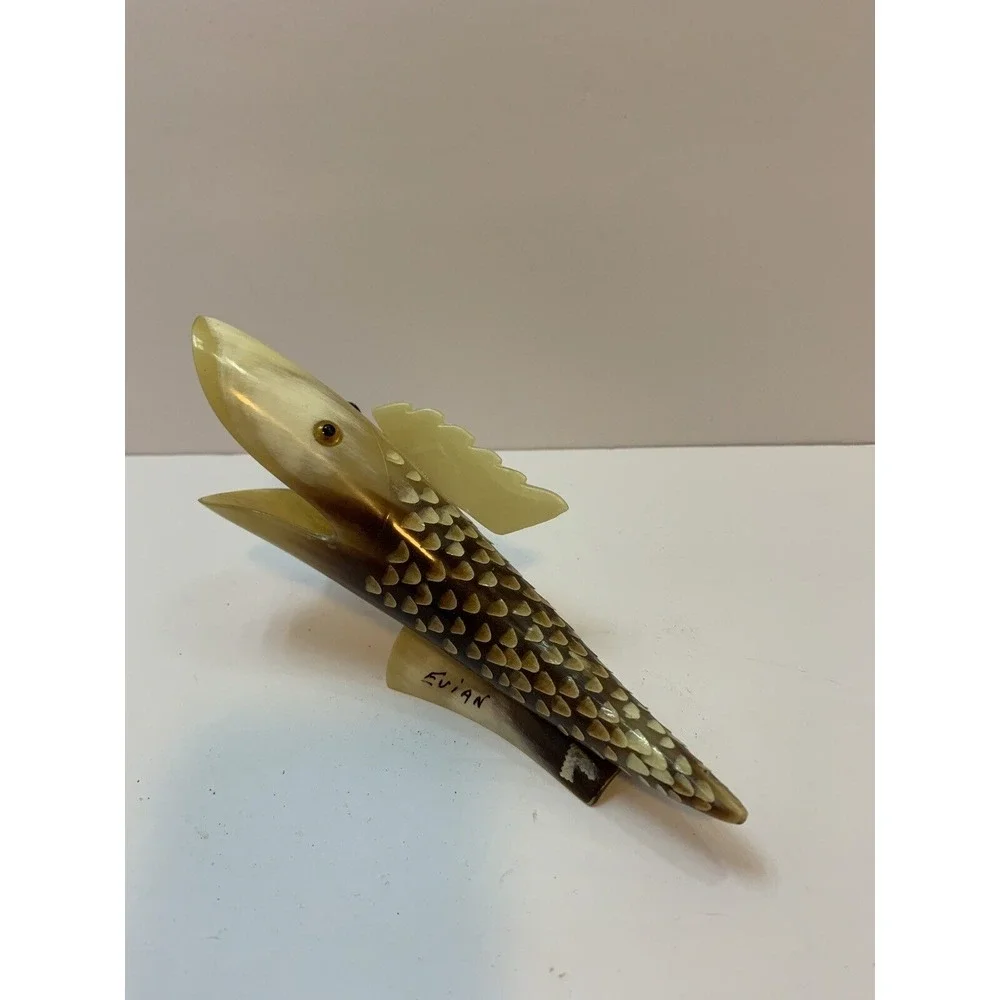 Vintage Bovine Horn Open‎ Mouth Decorative Fish Sculpture
